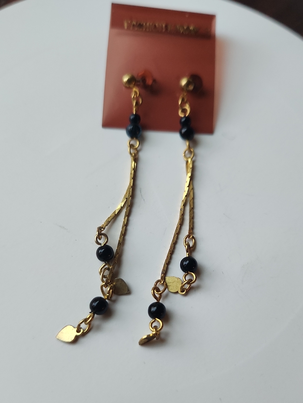 Gold-Tone Drop Earrings with Black Beads - Elegant Women's Jewelry